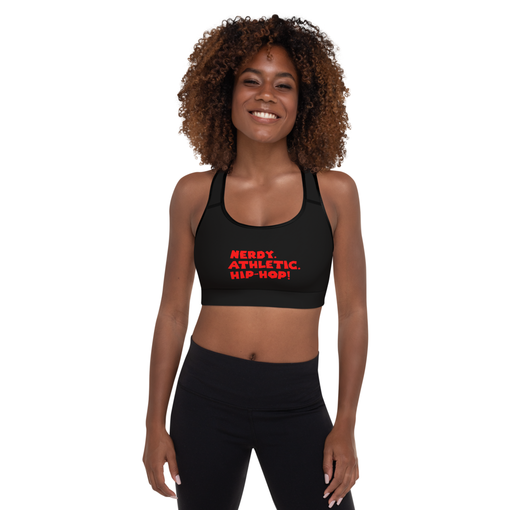 Queen's 'Nerdy. Athletic. Hip-Hop!' Padded Sports Bra (Black)