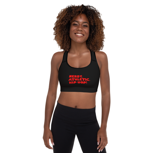 Queen's 'Nerdy. Athletic. Hip-Hop!' Padded Sports Bra (Black)