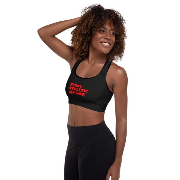 Queen's 'Nerdy. Athletic. Hip-Hop!' Padded Sports Bra (Black)