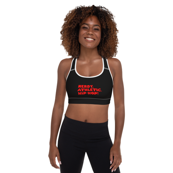 Queen's 'Nerdy. Athletic. Hip-Hop!' Padded Sports Bra (Black)