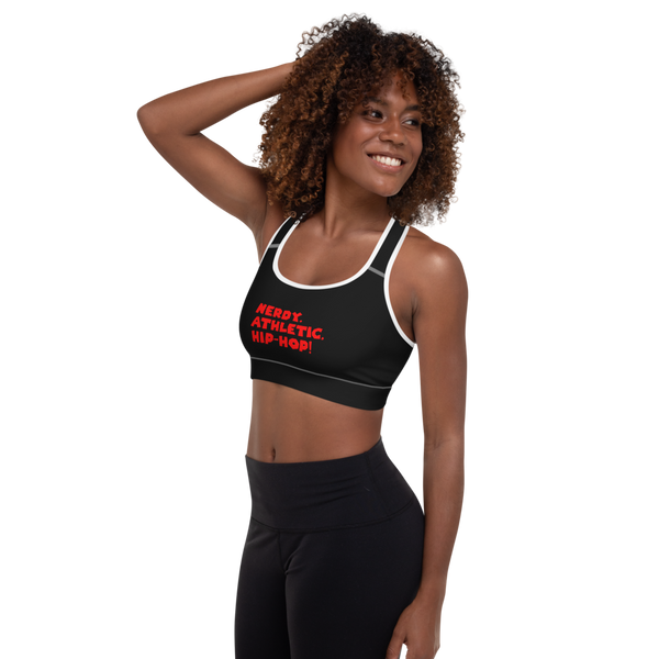 Queen's 'Nerdy. Athletic. Hip-Hop!' Padded Sports Bra (Black)