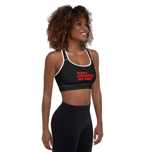 Queen's 'Nerdy. Athletic. Hip-Hop!' Padded Sports Bra (Black)