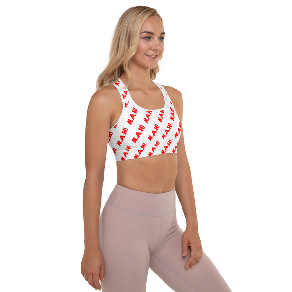 Queen's 'N.A.H!' Padded Sports Bra (White)