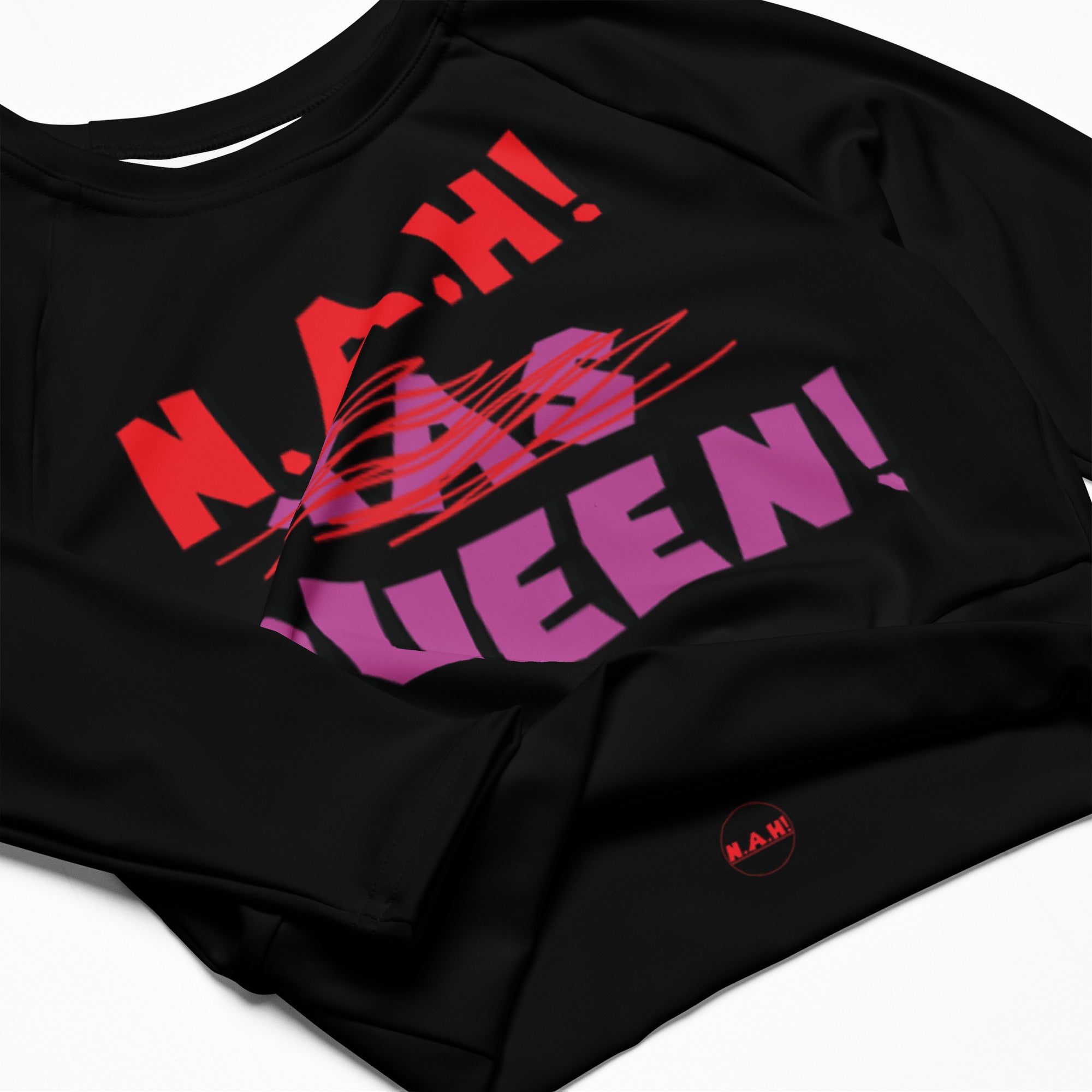 Queen's 'N.A.H! Queen!' Recycled Long-Sleeve Crop Top (Black)